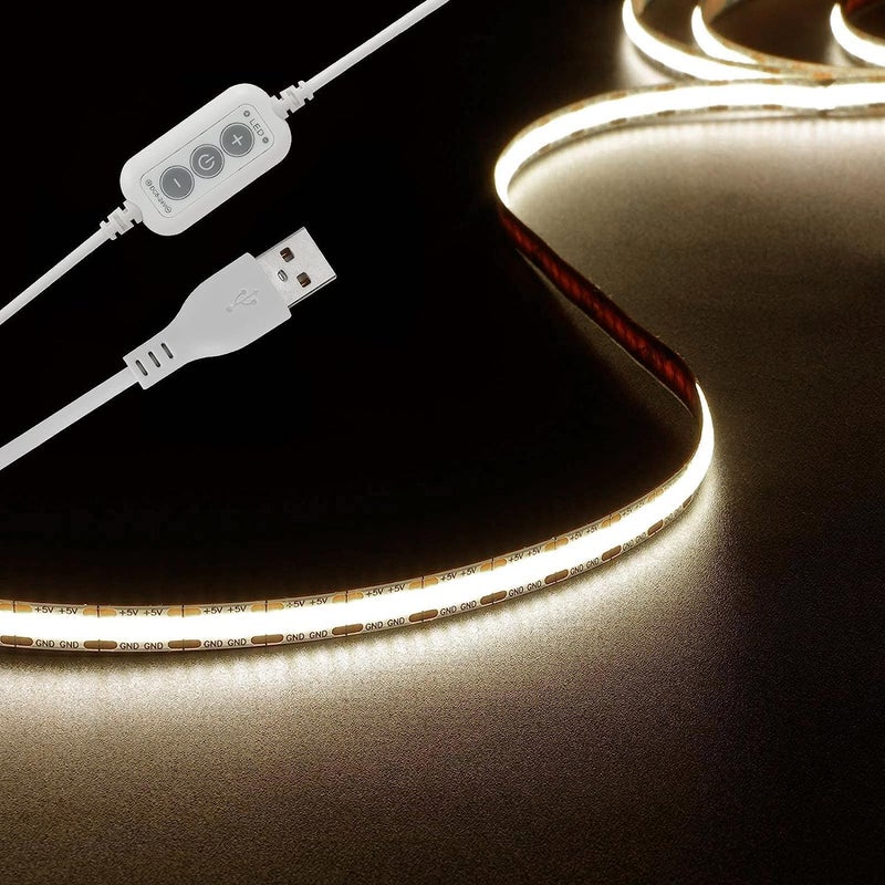 أضواء شريط LED بجهد 5V، طول 4.9 أقدام، تحتوي على 480 مصباح LED، بلون أبيض، درجة حرارة اللون 4000K، معدل تمثيل الألوان عالي (CRI) أكثر من 85، قابلة للتعديل في السطوع، مناسبة لإضاءة خلفية التلفزيون، غرفة النوم، الخزائن، المطبخ، أو للاستخدام في مشاريع الديكور الخاصة (DIY). - Image 1