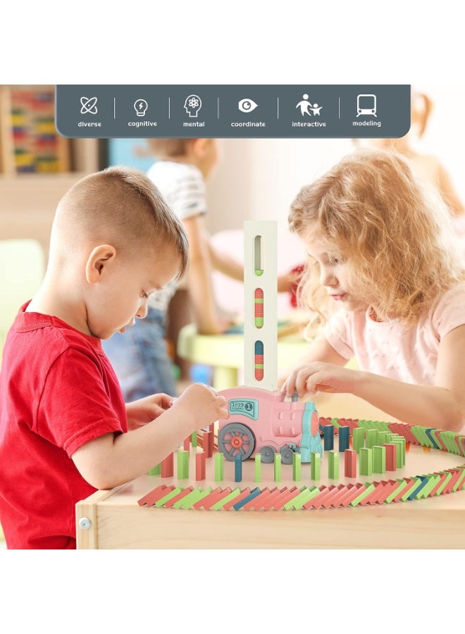 Relex Domino Train Toy Set for Kids (Pink), Domino Blocks Set Building and Stacking Toy, Automatic Domino Rally Train Creative Kids Games Gift for Boy Gril Ages 3-8 (Batteries not Included) - Image 3