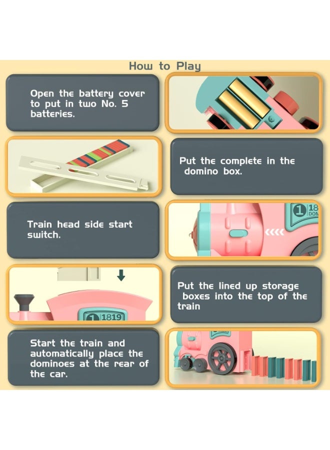 Relex Domino Train Toy Set for Kids (Pink), Domino Blocks Set Building and Stacking Toy, Automatic Domino Rally Train Creative Kids Games Gift for Boy Gril Ages 3-8 (Batteries not Included) - Image 5