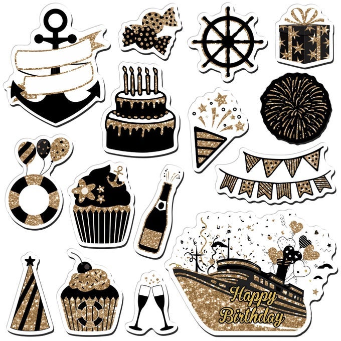15 Pcs Cruise Door Magnets Happy Birthday Cruise Ship Door Decorations Car Magnets Stickers Birthday Fridge Decor for Carnival RefrigeratorShip Style