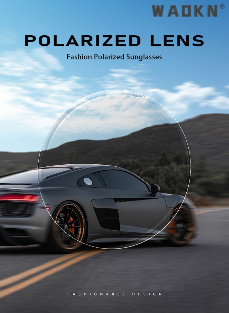 دبليو أيه أو كي أن نظارات شمسية مستقطبة للرجال والنساء بإطار مستطيل معدني نظارات شمسية عالية الجودة بحماية من الأشعة فوق البنفسجية 400 نظارات شمسية للسفر في الهواء الطلق والقيادة والسفر على الشاطئ - Image 3