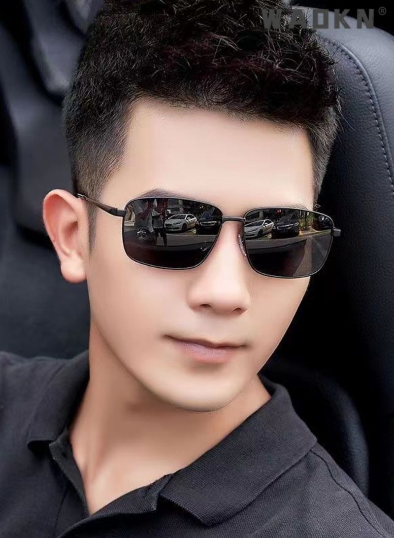 دبليو أيه أو كي أن نظارات شمسية مستقطبة للرجال والنساء بإطار مستطيل معدني نظارات شمسية عالية الجودة بحماية من الأشعة فوق البنفسجية 400 نظارات شمسية للسفر في الهواء الطلق والقيادة والسفر على الشاطئ - Image 2