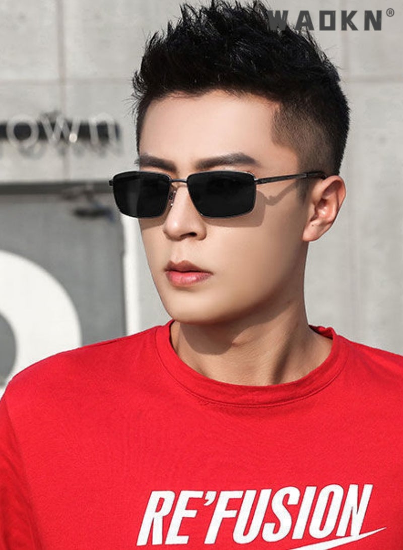 دبليو أيه أو كي أن نظارات شمسية مستقطبة للرجال والنساء بإطار مستطيل معدني نظارات شمسية عالية الجودة بحماية من الأشعة فوق البنفسجية 400 نظارات شمسية للسفر في الهواء الطلق والقيادة والسفر على الشاطئ - Image 4