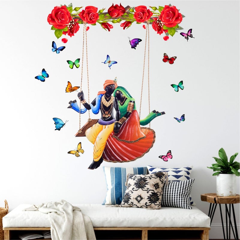 Sticker Yard Radha Krishna on Swing self-adhesive PVC Vinyl Wall Sticker for Home Decor/Decoration - Living Room, Bedroom, Kids Room (Multicolor, Size: 63X66 CM),63 cm - Image 5