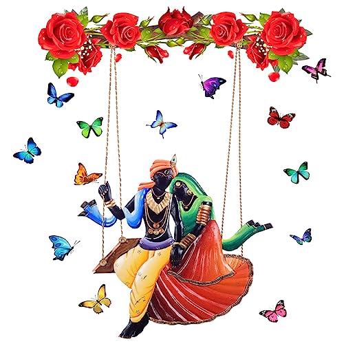 Sticker Yard Radha Krishna on Swing self-adhesive PVC Vinyl Wall Sticker for Home Decor/Decoration - Living Room, Bedroom, Kids Room (Multicolor, Size: 63X66 CM),63 cm - Image 2
