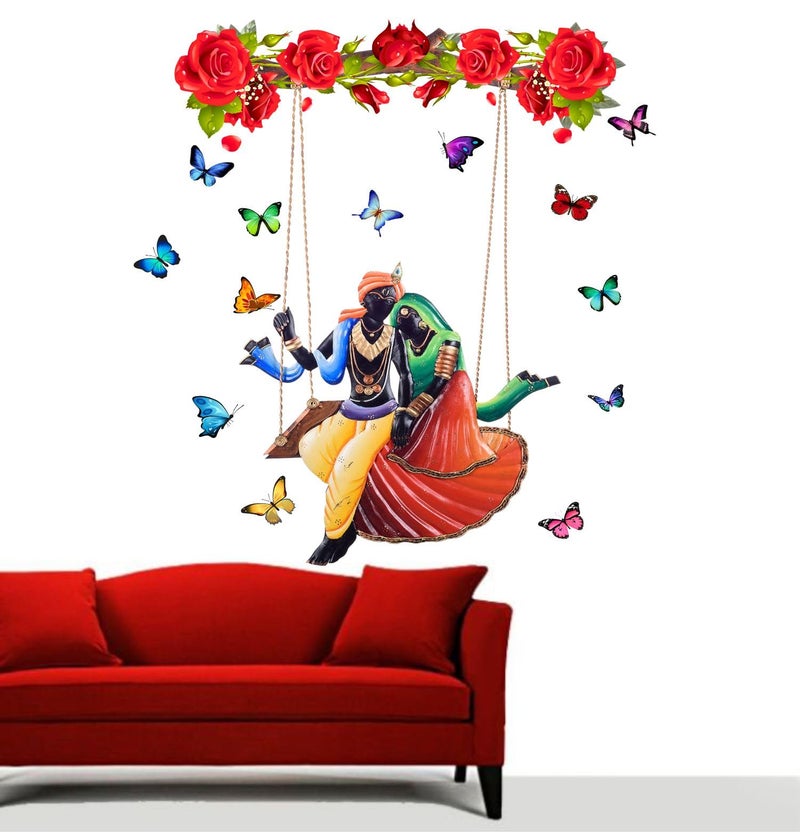 Sticker Yard Radha Krishna on Swing self-adhesive PVC Vinyl Wall Sticker for Home Decor/Decoration - Living Room, Bedroom, Kids Room (Multicolor, Size: 63X66 CM),63 cm - Image 3