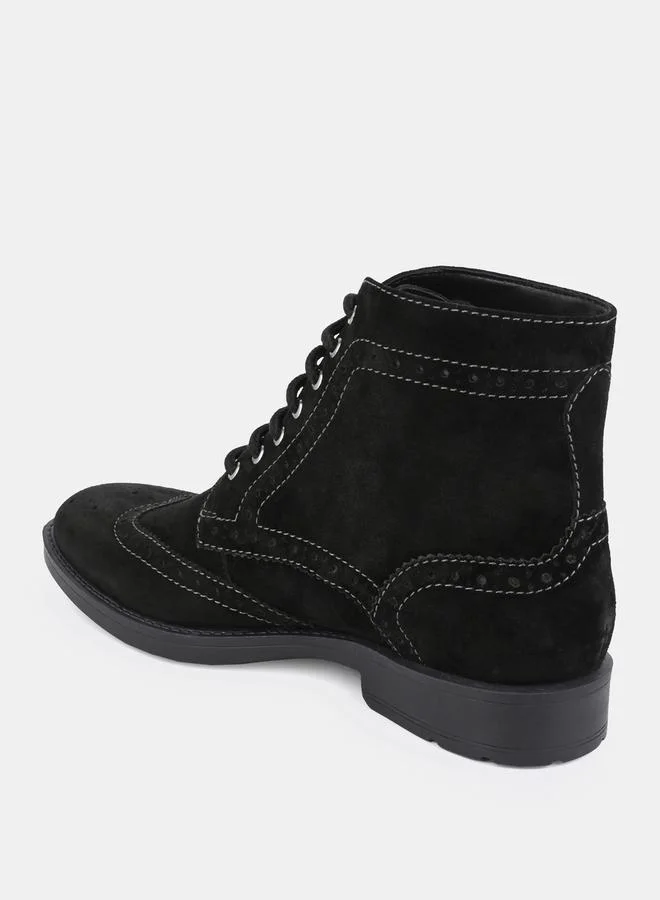 Styli Genuine Leather Stitch Cut Out Detail Brogue Boots
