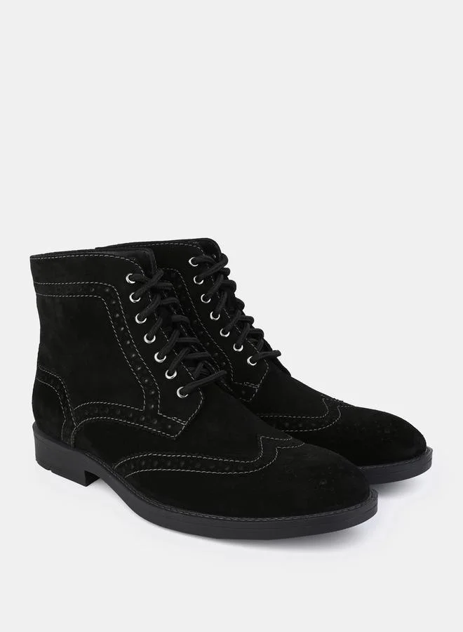 Styli Genuine Leather Stitch Cut Out Detail Brogue Boots