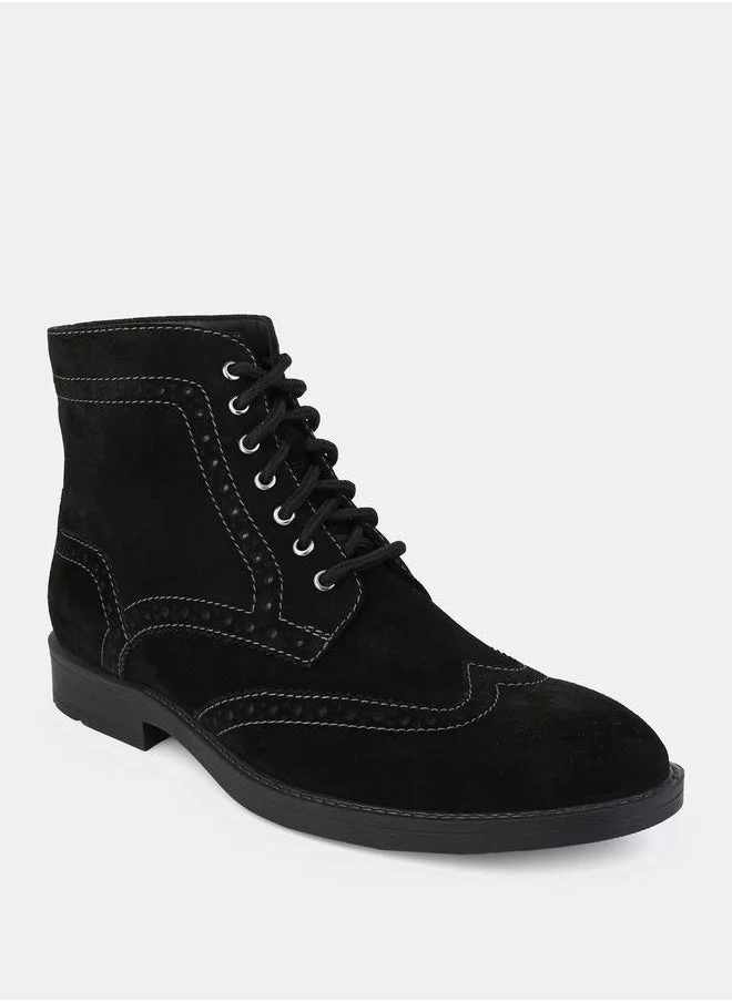 ستايلي Genuine Leather Stitch Cut Out Detail Brogue Boots