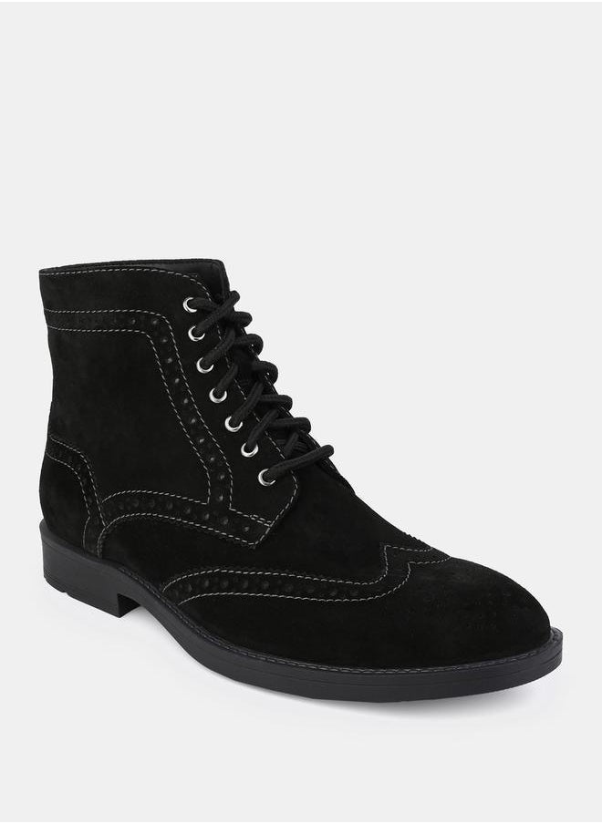 Styli Genuine Leather Stitch Cut Out Detail Brogue Boots  - Image 1