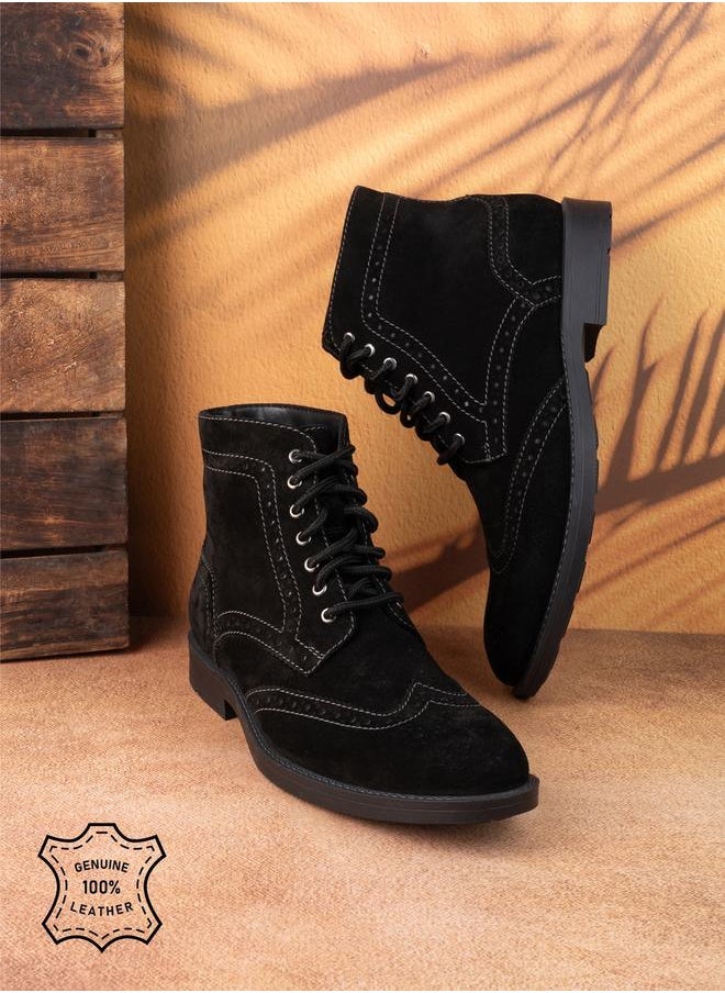 Styli Genuine Leather Stitch Cut Out Detail Brogue Boots  - Image 2