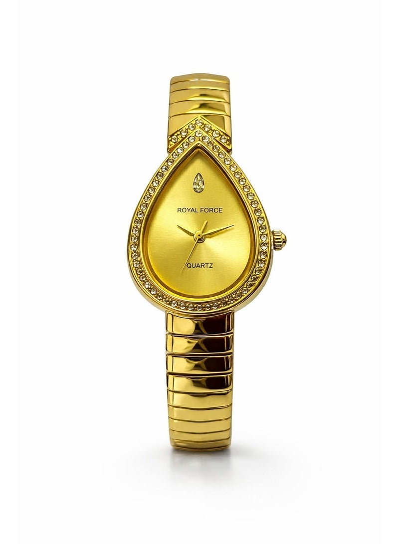 Royal Force LUMINARA RF014L Women’s Analog Quartz Watch – Gold Stainless Steel Strap, Crystal Studded Bezel, Luxury Teardrop Dial, Elegant Ladies Wrist Watch - Image 1