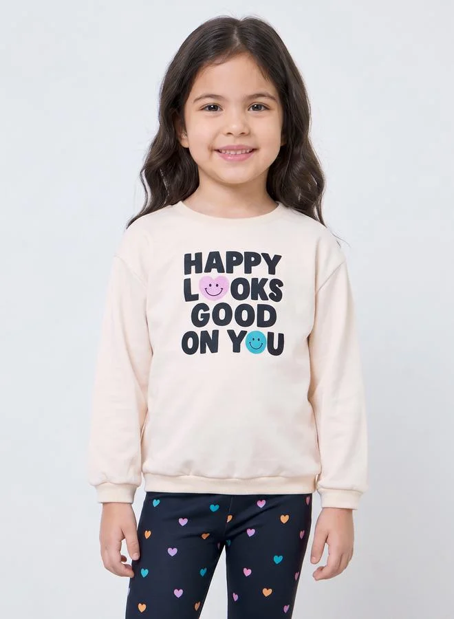 Styli Girls Graphic Sweatshirt and Heart Print Leggings Set