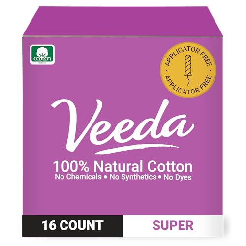 Veeda 100% Natural Cotton Tampons Super Absorbency - Non-Applicator Tampons with leak proof protection - Unscented, Chlorine & Toxin Free - 16 Count - Image 1