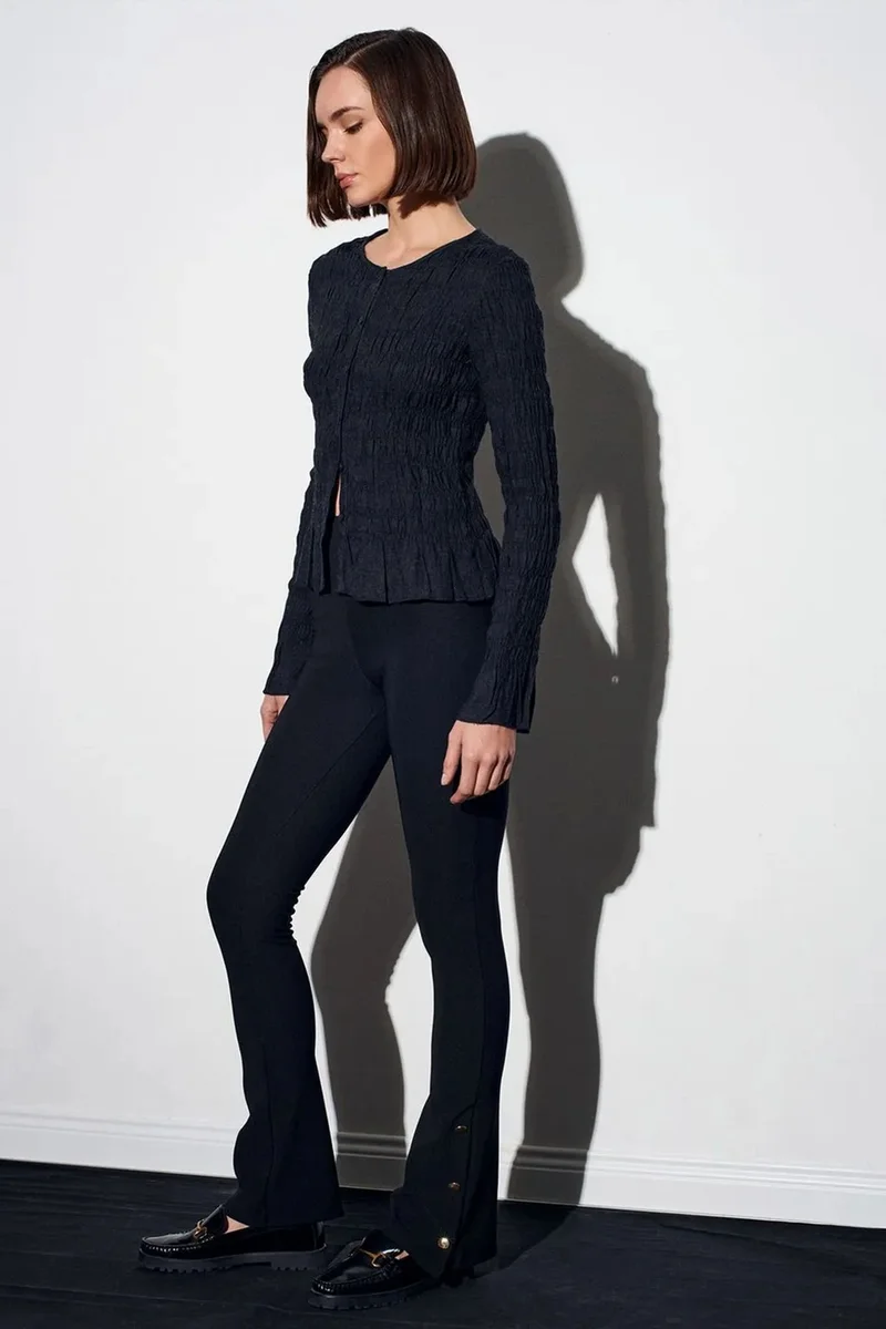 Dilvin Black DILVIN High-Waist Flare Leggings with Button Detail for Women | Best Price UAE