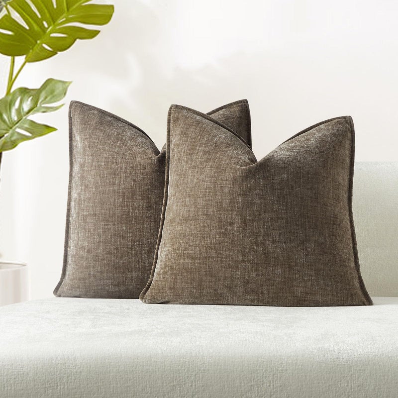 JUSPURBET Pillow Covers 20x20 Set of 2 Decorative Throw Pillow Covers Case for Couch Sofa Bed Soft Chenille Cushion Covers with Hidden Zipper for Home Decor Living Room,Stone - Image 1