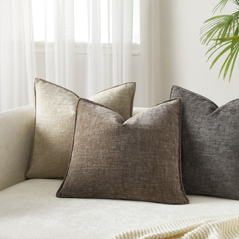 JUSPURBET Pillow Covers 20x20 Set of 2 Decorative Throw Pillow Covers Case for Couch Sofa Bed Soft Chenille Cushion Covers with Hidden Zipper for Home Decor Living Room,Stone - Image 2