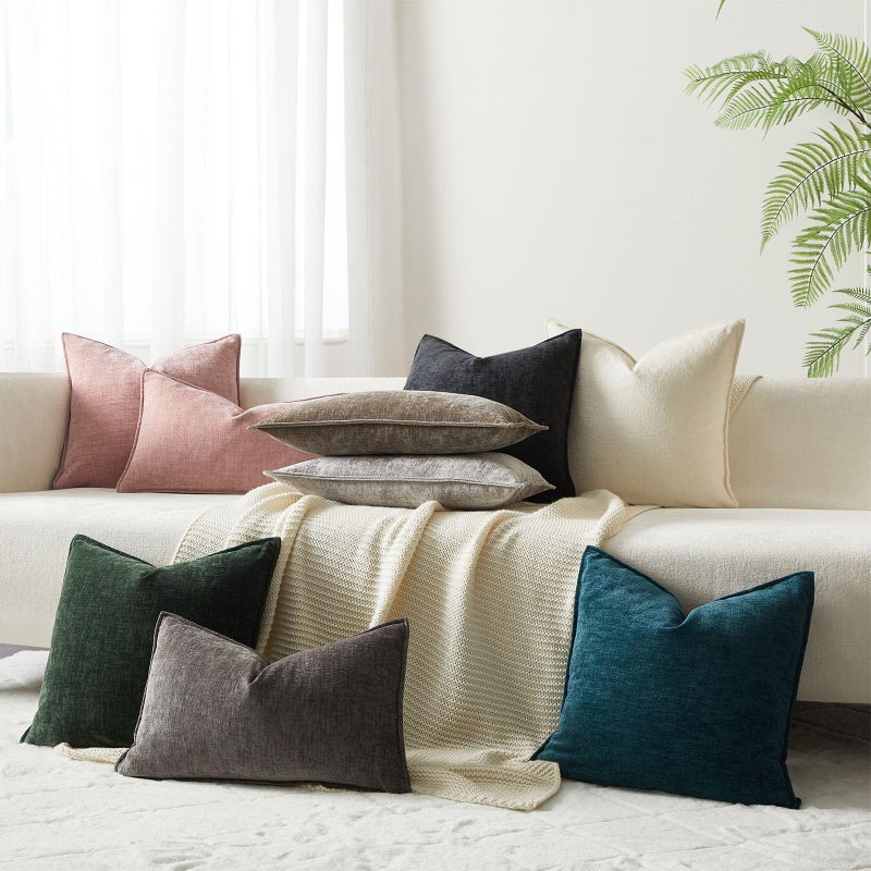 JUSPURBET Pillow Covers 20x20 Set of 2 Decorative Throw Pillow Covers Case for Couch Sofa Bed Soft Chenille Cushion Covers with Hidden Zipper for Home Decor Living Room,Stone - Image 4