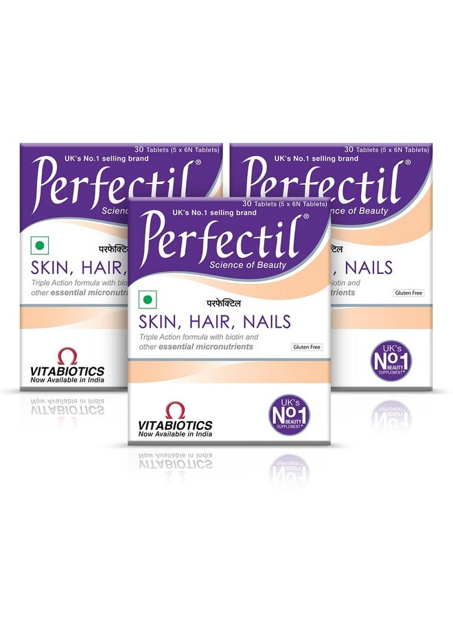 Perfectil Multivitamin Supplements for Hair, Skin and Nails for Men & Women,Packed with Biotin and Grape Seed Extract for Radiant and Younger-Looking Skin, Stronger Nails | 30 Tablets (Pack of 3)  - Image 1
