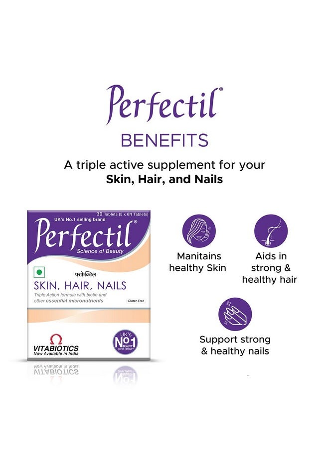 Perfectil Multivitamin Supplements for Hair, Skin and Nails for Men & Women,Packed with Biotin and Grape Seed Extract for Radiant and Younger-Looking Skin, Stronger Nails | 30 Tablets (Pack of 3)  - Image 3