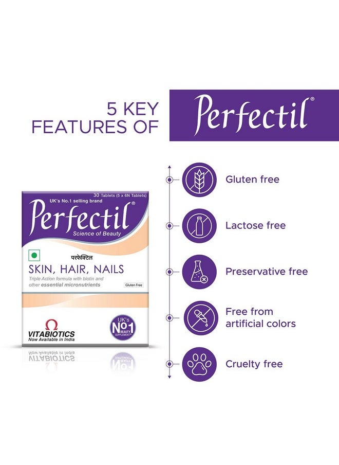Perfectil Multivitamin Supplements for Hair, Skin and Nails for Men & Women,Packed with Biotin and Grape Seed Extract for Radiant and Younger-Looking Skin, Stronger Nails | 30 Tablets (Pack of 3)  - Image 4