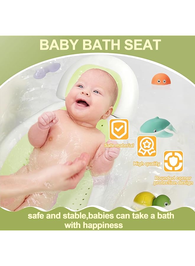 Foldable Baby Bath Tub Seat With Soft Raised Headrest And Rinse Cup Newborn Bathtub Chair For 0 12 Months Infant Shower Seat With Drain Holes (Green) - Image 2