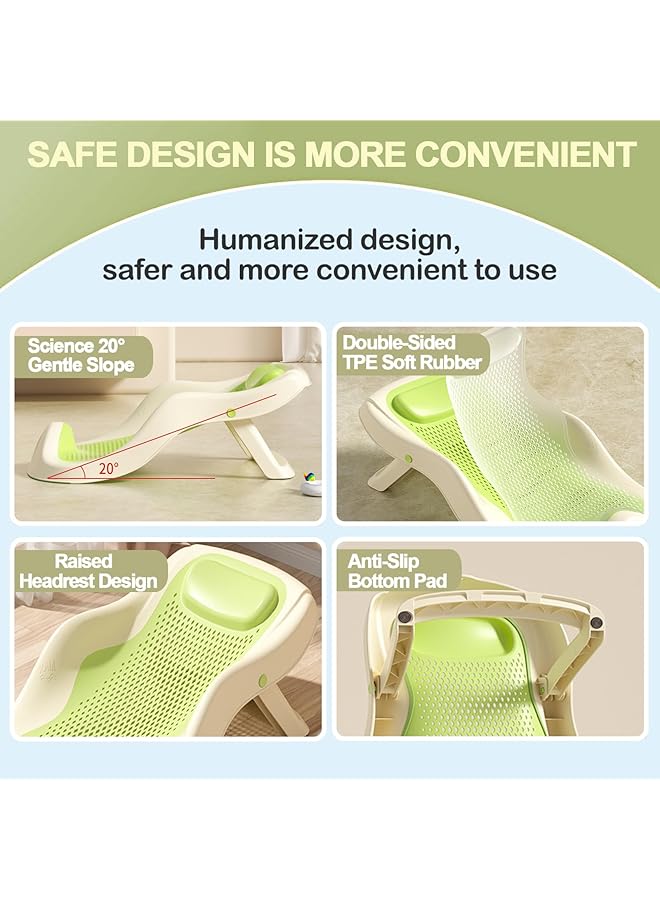 Foldable Baby Bath Tub Seat With Soft Raised Headrest And Rinse Cup Newborn Bathtub Chair For 0 12 Months Infant Shower Seat With Drain Holes (Green) - Image 4