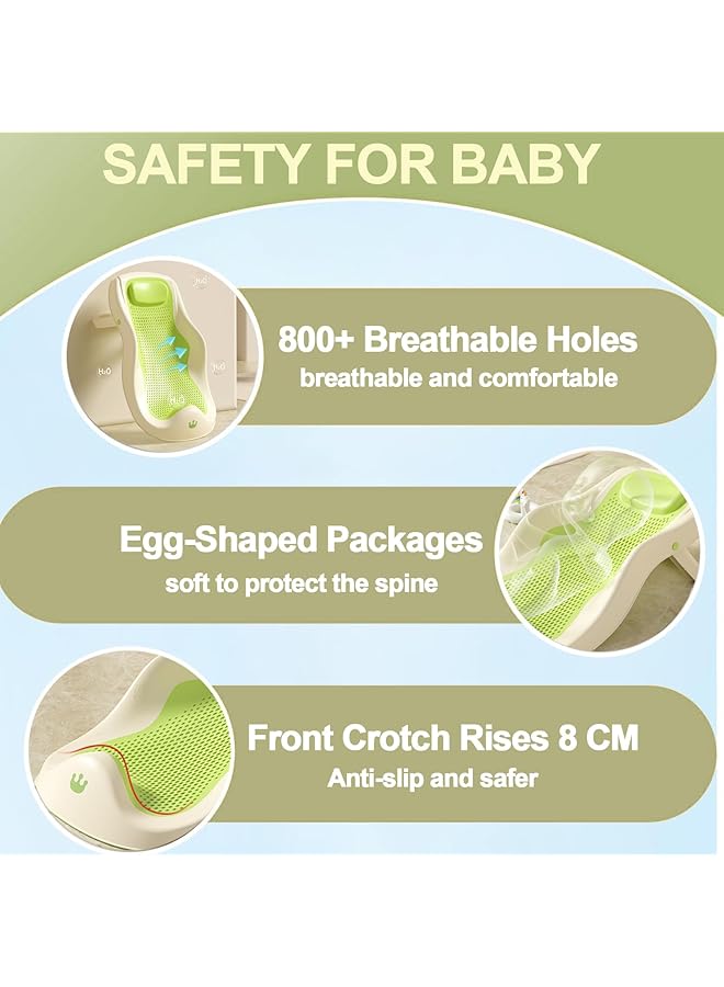Foldable Baby Bath Tub Seat With Soft Raised Headrest And Rinse Cup Newborn Bathtub Chair For 0 12 Months Infant Shower Seat With Drain Holes (Green) - Image 5