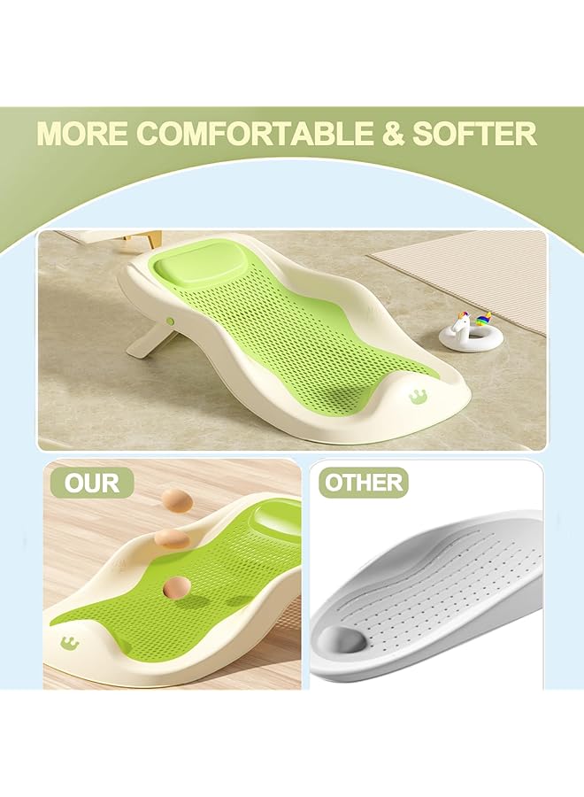 Foldable Baby Bath Tub Seat With Soft Raised Headrest And Rinse Cup Newborn Bathtub Chair For 0 12 Months Infant Shower Seat With Drain Holes (Green) - Image 3