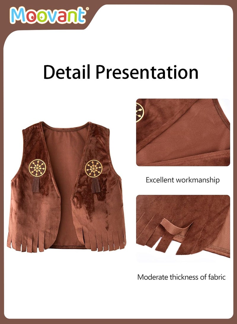 Moovant طقم تنكر للأطفال مكون من 4 قطع، بدلة جينز غربية مع قبعة، زي رعاة البقر، ملابس احتفالية للأطفال، أزياء أداء المسرح للحفلات، مجموعة تنكر للعب الأدوار - Image 5