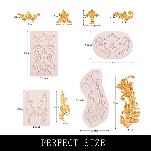 muyulin Baroque Silicone Fondant Molds, (4 Pack) Scrolls Border Feather Crown Corner Molds for Cake Decorating Polymer Clay - Image 2