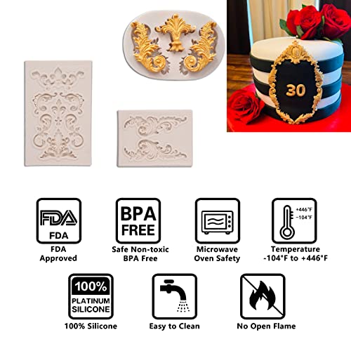 muyulin Baroque Silicone Fondant Molds, (4 Pack) Scrolls Border Feather Crown Corner Molds for Cake Decorating Polymer Clay - Image 3