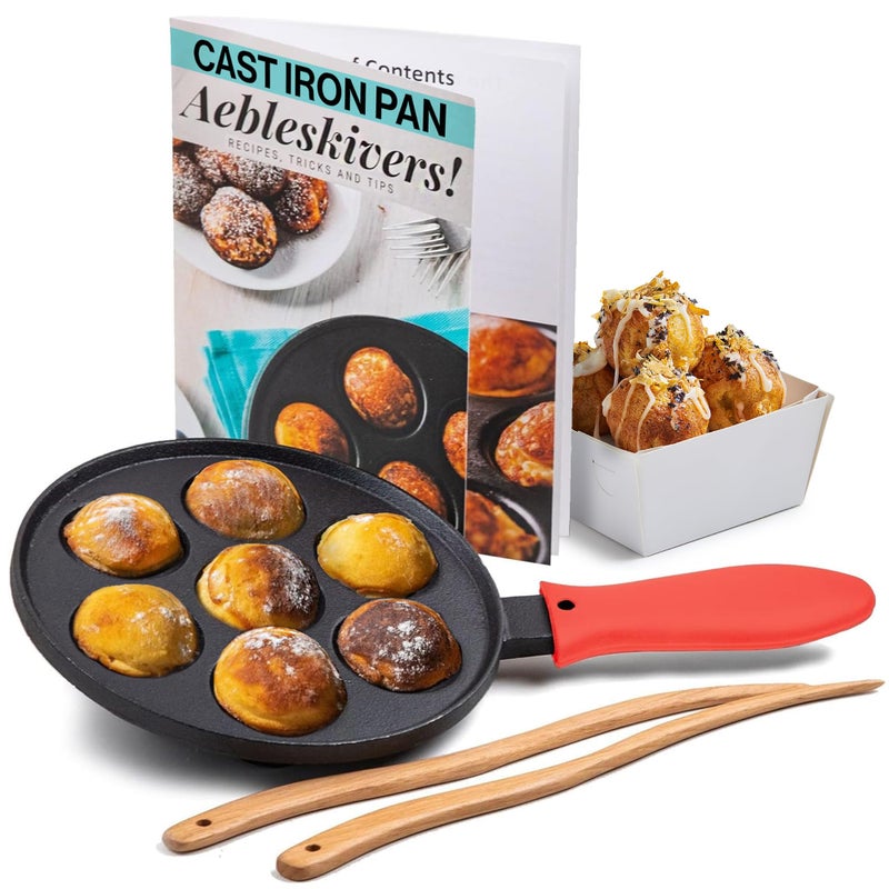Upstreet Upstreet Cast Iron Aebleskiver Pan  Ideal for Mini Pancake Mold Cake Pop Pan and Takoyaki Maker  Danish Stuffed Red 