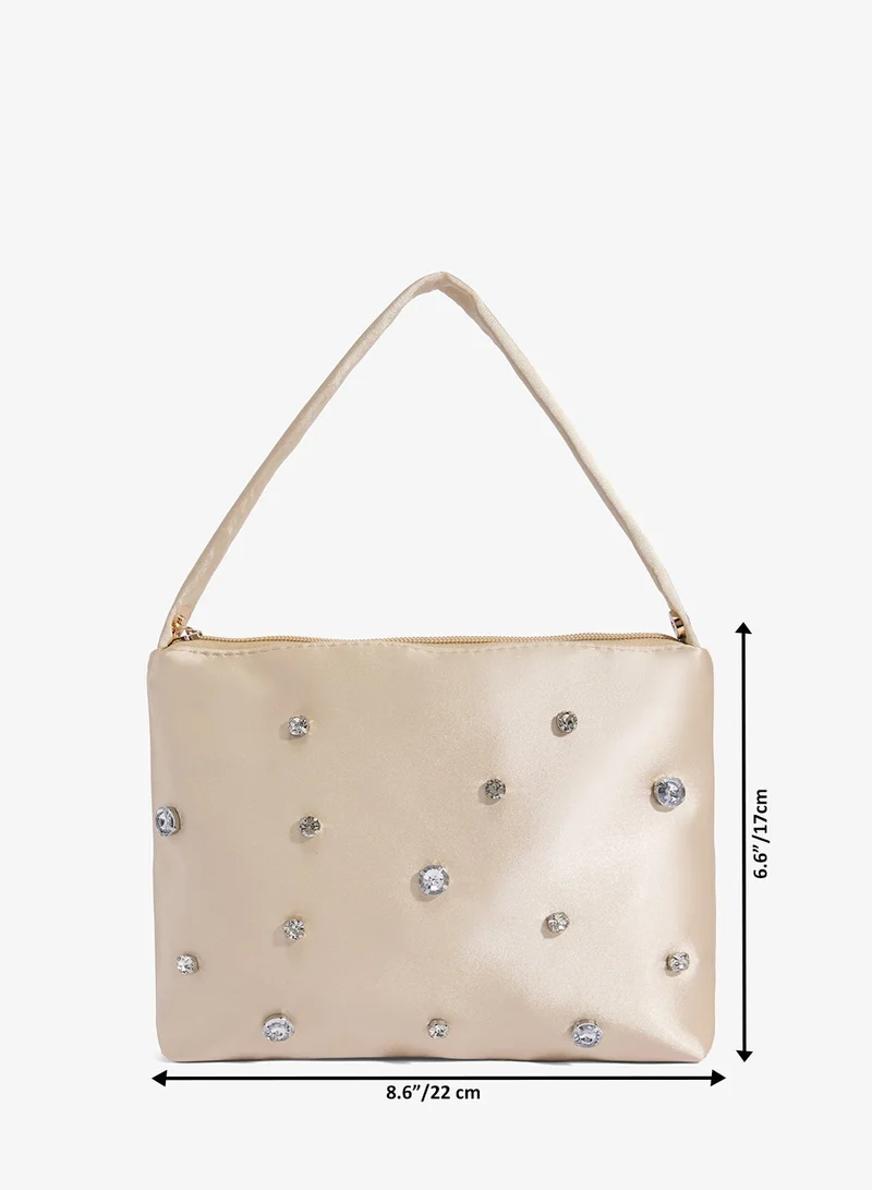 Khizana Off White Diamonte Embellished Bag With Satin chain for Women | Best Price UAE