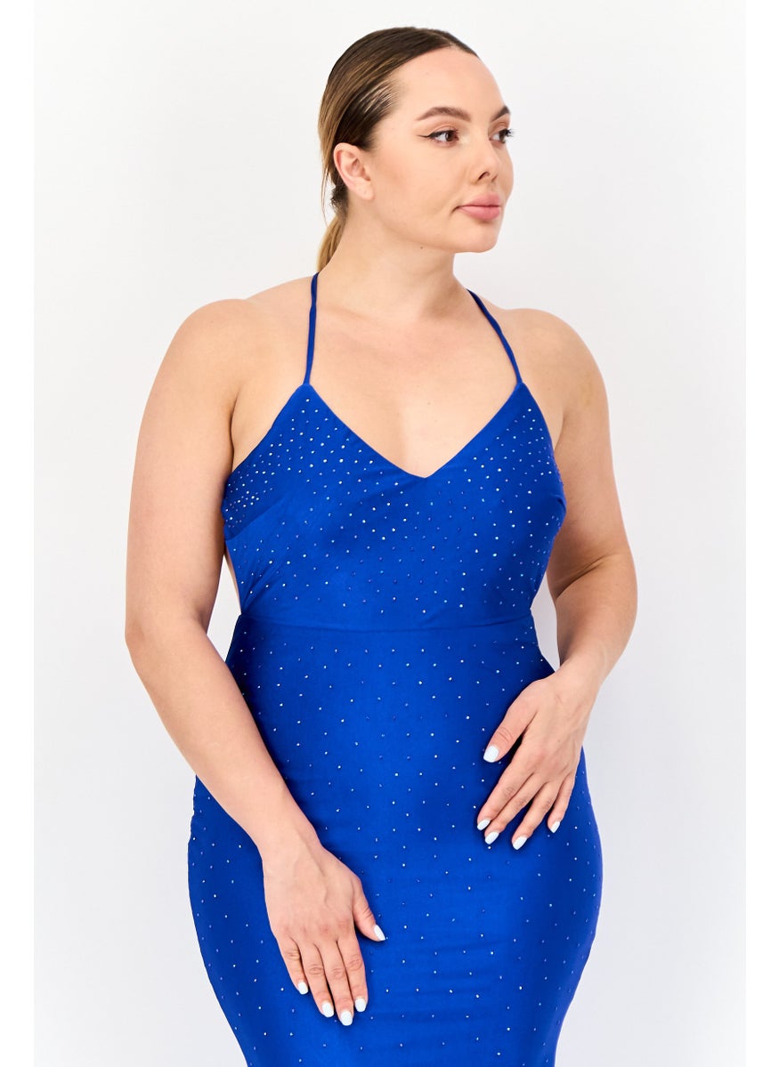 Lulus Women Rhinestone Maxi Dress, Blue  - Image 4