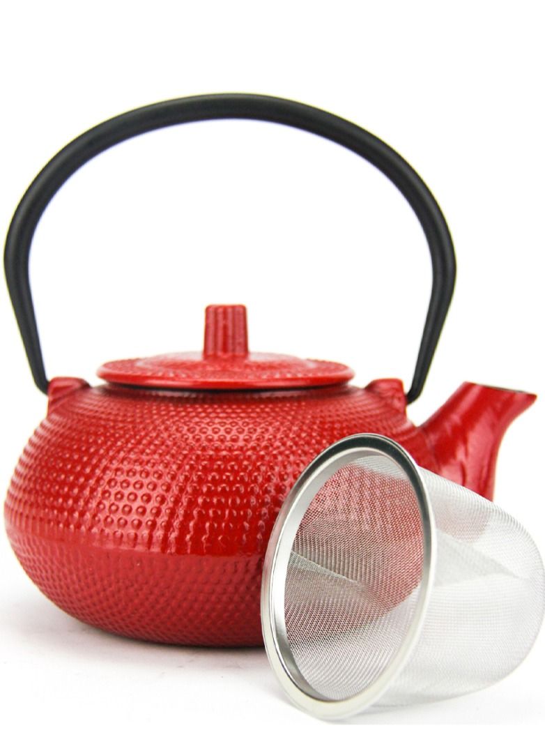 Tealand Durable Coated with Enamel Interior Cast Iron Teapot with Stainless Steel Infuser for Brewing Loose Tea Leaf  0.6 Liter Red - Image 4