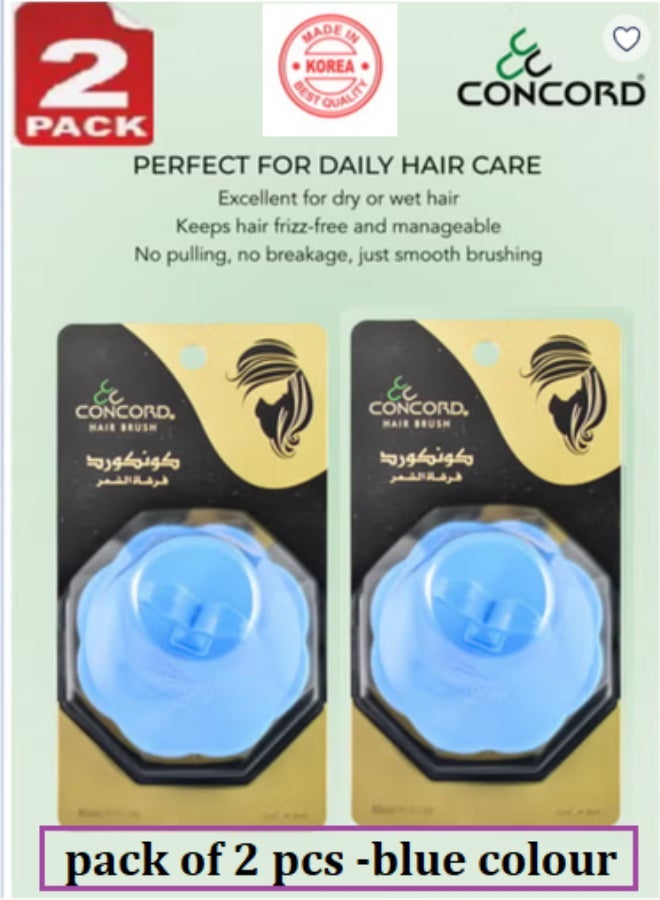 CONCORD - Branded Original Korea Round Hair Brush, Scalp Massage and Hair Care Brush for Daily Use, Smooth and Flexible, Made in KOREA, Blue Color -2 Pieces - Image 1