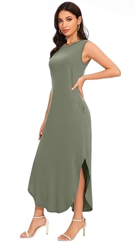 Jeqeocafy Women's Loose Sundress Long Dress Sleeveless Split Maxi Dresses 2026 Summer Beach Dress with Pockets - Image 3