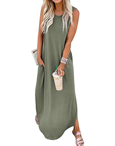 Jeqeocafy Women's Loose Sundress Long Dress Sleeveless Split Maxi Dresses 2026 Summer Beach Dress with Pockets - Image 1
