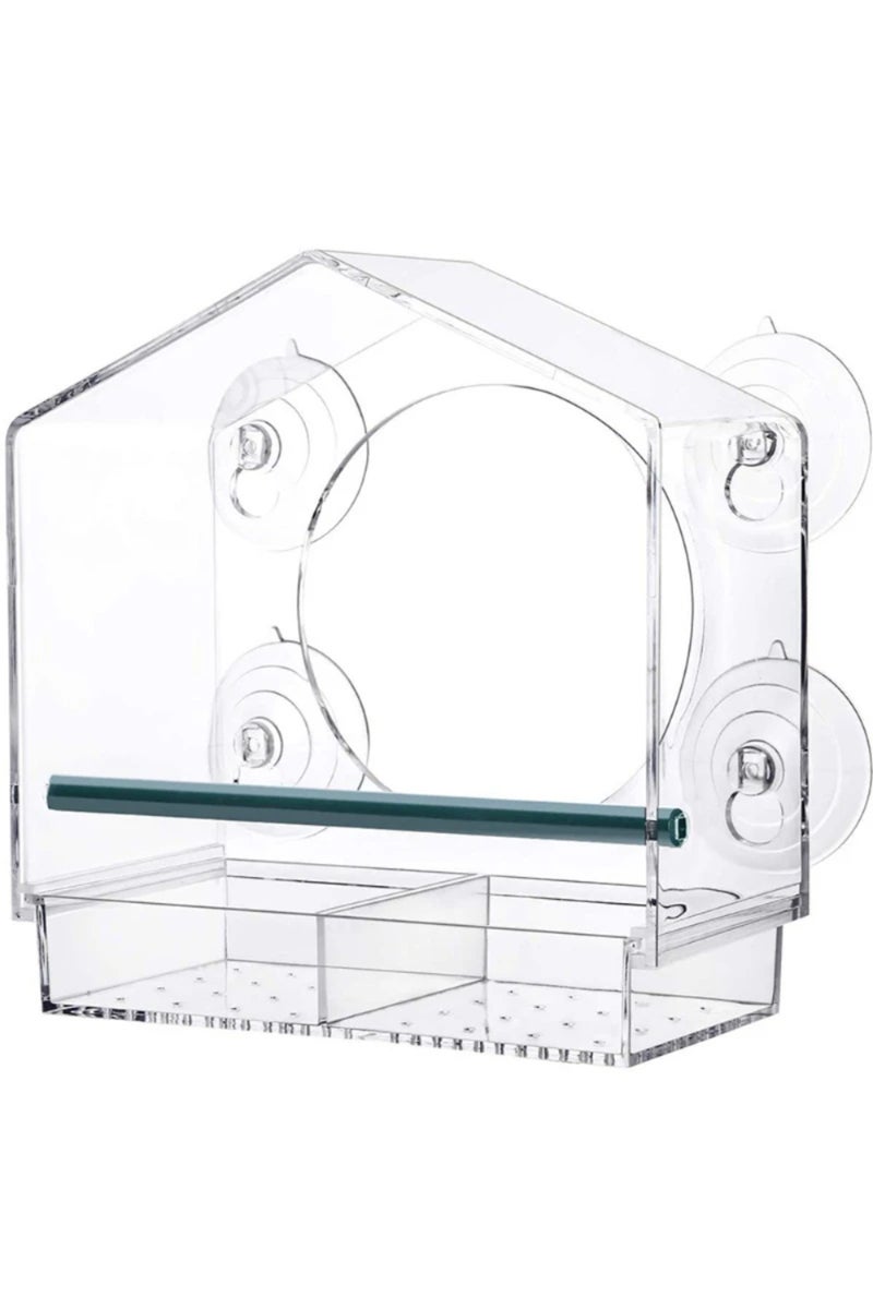 إيروريكس نافذة زجاجية شفافة من الأكريليك، 21.5 × 20.5 × 10 سم، معلف معلق للطيور، بيت طيور، مكان لإطعام الطيور، طاولة
