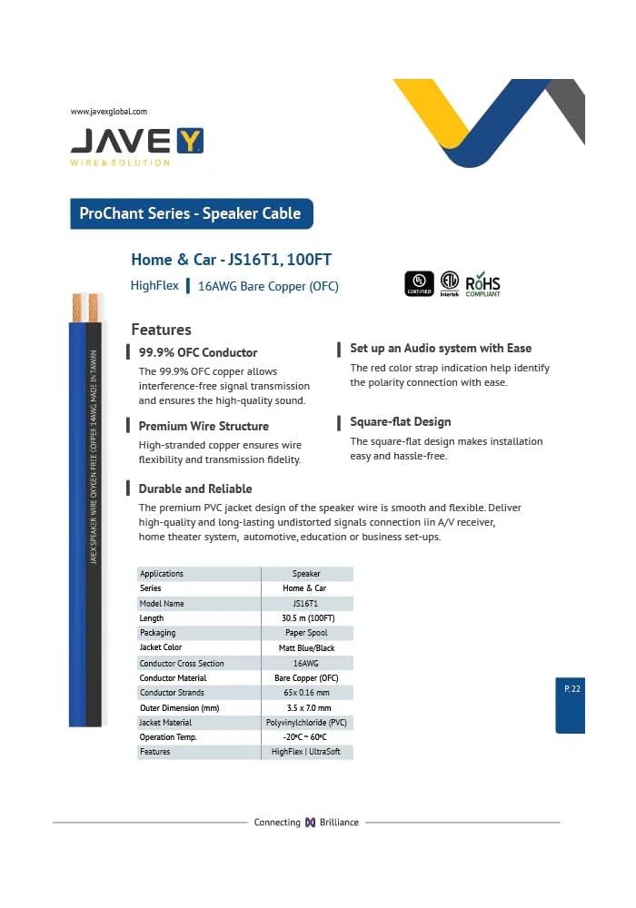 JAVEX 16-Gauge AWG Oxygen-Free Copper Speaker Wire - 100FT Blue/Black - Image 3