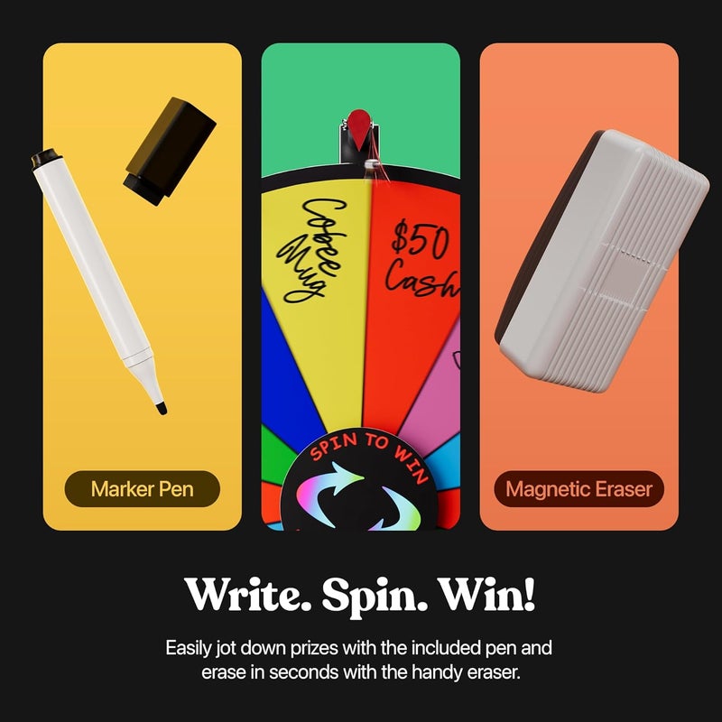 T-Sign 18 Inch Heavy Duty Spinning Prize Wheel - 14 Slots Color Tabletop Roulette Wheel of Fortune - with Dry Erase Marker and Eraser Win The Fortune Spin Game for Carnival & Trade Show (Multicolor) - Image 1