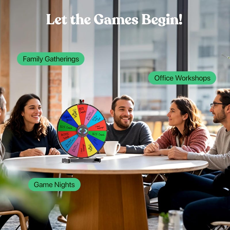 T-Sign 18 Inch Heavy Duty Spinning Prize Wheel - 14 Slots Color Tabletop Roulette Wheel of Fortune - with Dry Erase Marker and Eraser Win The Fortune Spin Game for Carnival & Trade Show (Multicolor) - Image 4