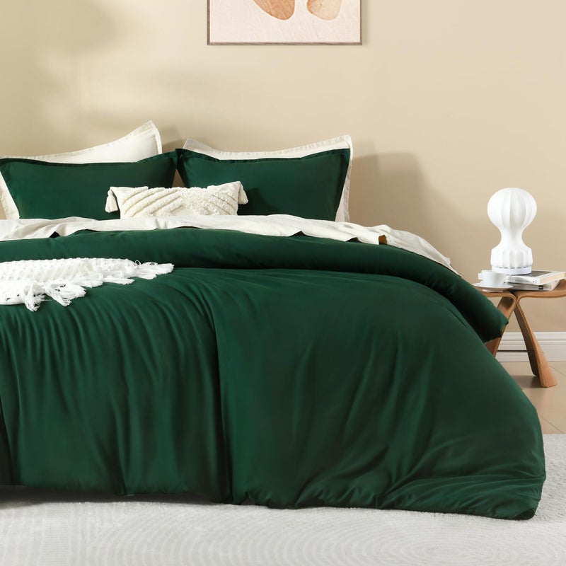 Litanika Dark Emerald Green Full Comforter Set  3 Pieces Solid Forest Bedding Set  All Season Fluffy Bed Set (79x90In Comforter & 2 Pillowcases) - Image 2