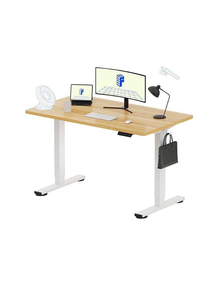 FLEXISPOT EN1 Standing Desk 129 x 68 x 14.5cm - Whole-Piece Desktop, Home Office Use, Height Adjustable with 4 Memory Presets, Supports Multiple Monitors, White & Maple - Image 1