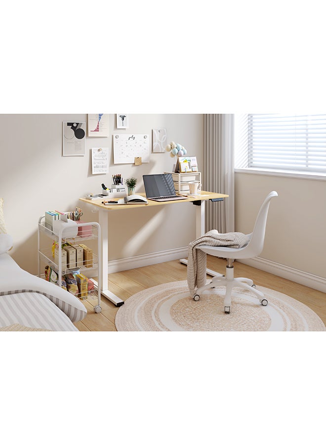 FLEXISPOT EN1 Standing Desk 129 x 68 x 14.5cm - Whole-Piece Desktop, Home Office Use, Height Adjustable with 4 Memory Presets, Supports Multiple Monitors, White & Maple - Image 3