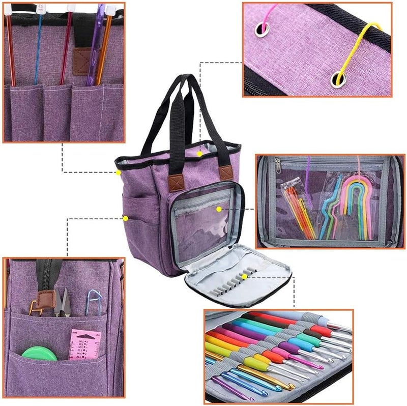 Azonee Yarn Bag, Knitting Organizer Tote Bag Portable Storage Bag Portable Cotton Knitting Tote Bag for Knitting Needles, Yarn, Crochet Hooks and Supplies, Prevents Tangling (Only Bag) - Image 2