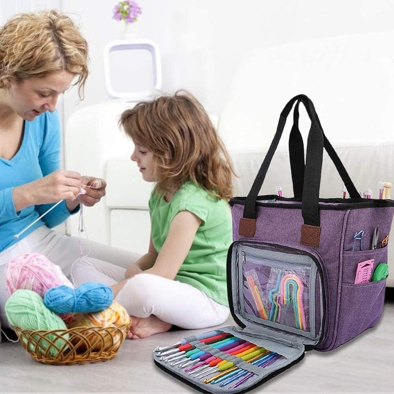 Azonee Yarn Bag, Knitting Organizer Tote Bag Portable Storage Bag Portable Cotton Knitting Tote Bag for Knitting Needles, Yarn, Crochet Hooks and Supplies, Prevents Tangling (Only Bag) - Image 5