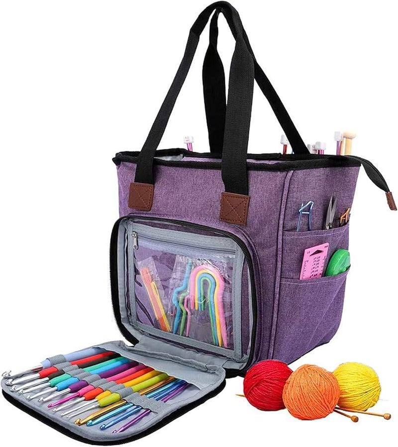 Azonee Yarn Bag, Knitting Organizer Tote Bag Portable Storage Bag Portable Cotton Knitting Tote Bag for Knitting Needles, Yarn, Crochet Hooks and Supplies, Prevents Tangling (Only Bag) - Image 1