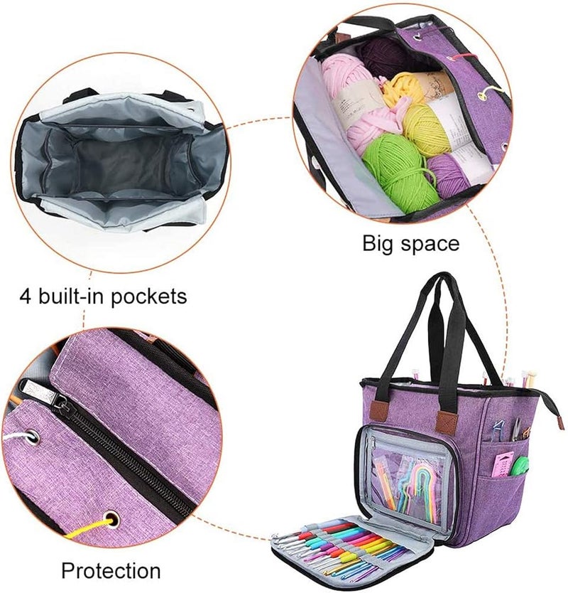 Azonee Yarn Bag, Knitting Organizer Tote Bag Portable Storage Bag Portable Cotton Knitting Tote Bag for Knitting Needles, Yarn, Crochet Hooks and Supplies, Prevents Tangling (Only Bag) - Image 3